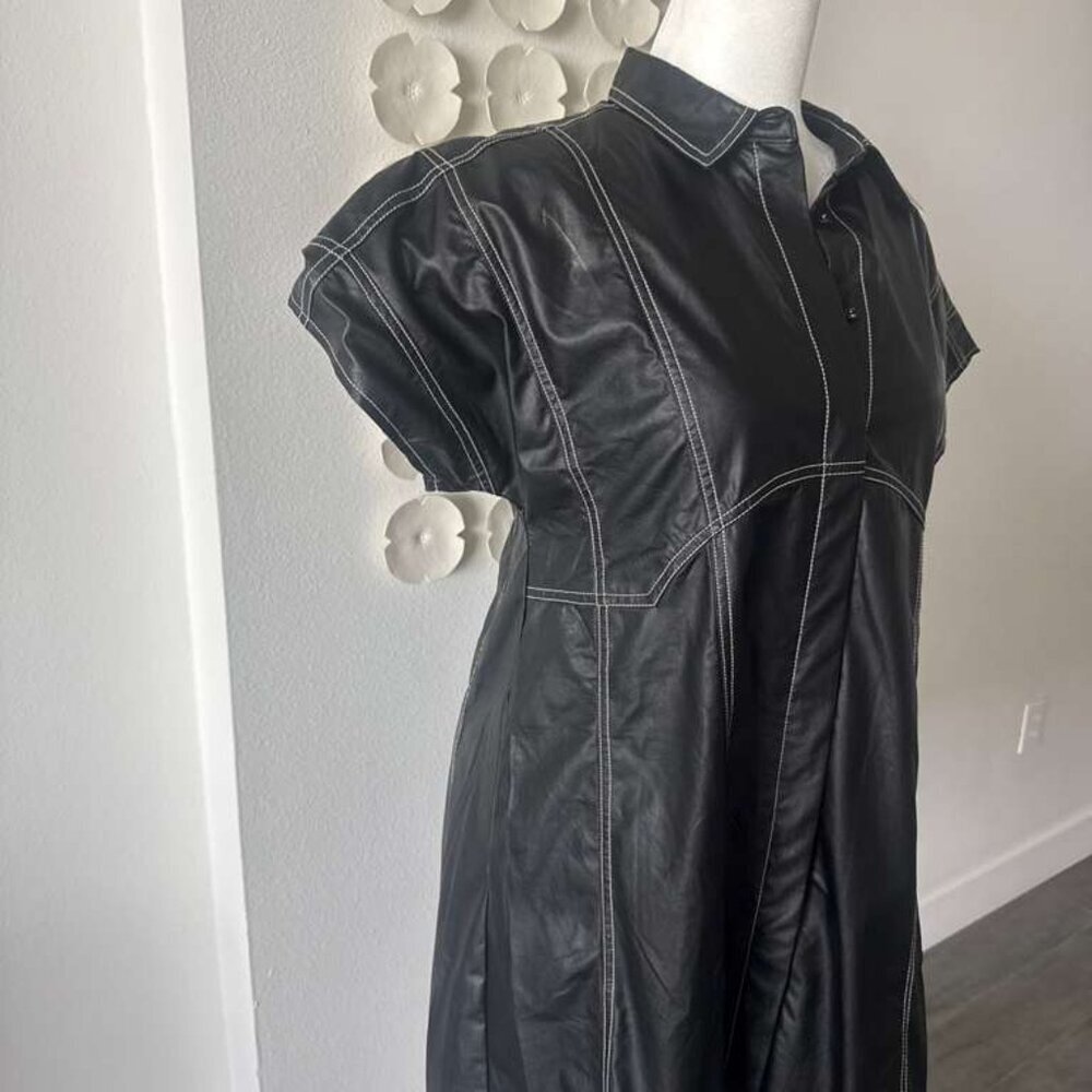THML Black Faux Leather Mini Dress with Contrast Stitching – Size M - Picture 8 of 9